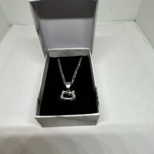 NEW Hello Kitty Rhinestone Outline Necklace Silver Tone Pendant
